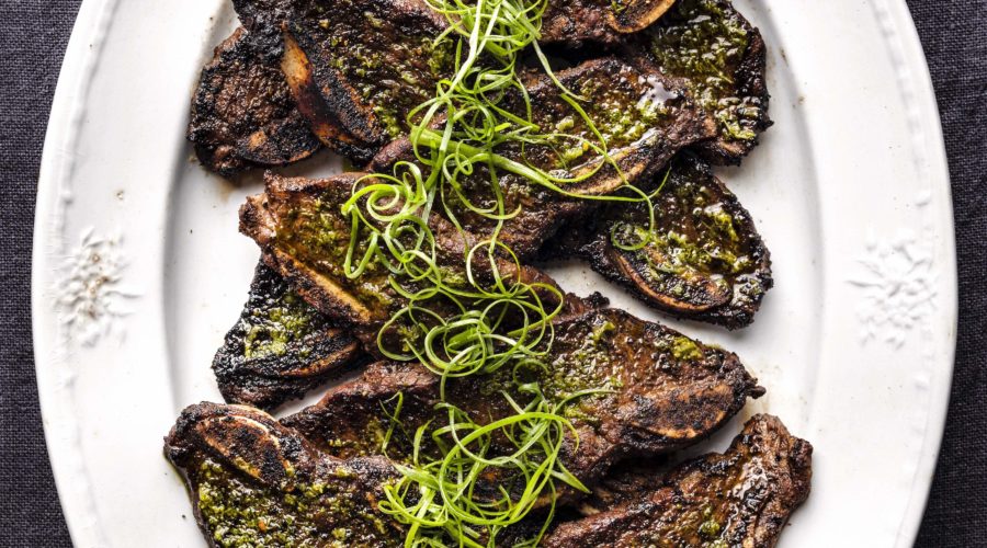 Grilled Porcini-Rubbed Short Ribs with Salsa Verde