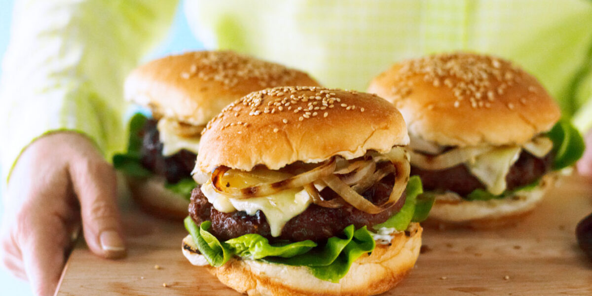 Cherry &amp; Brie Burgers with Rosemary &amp; Grilled Onion Recipe – Sunset Magazine