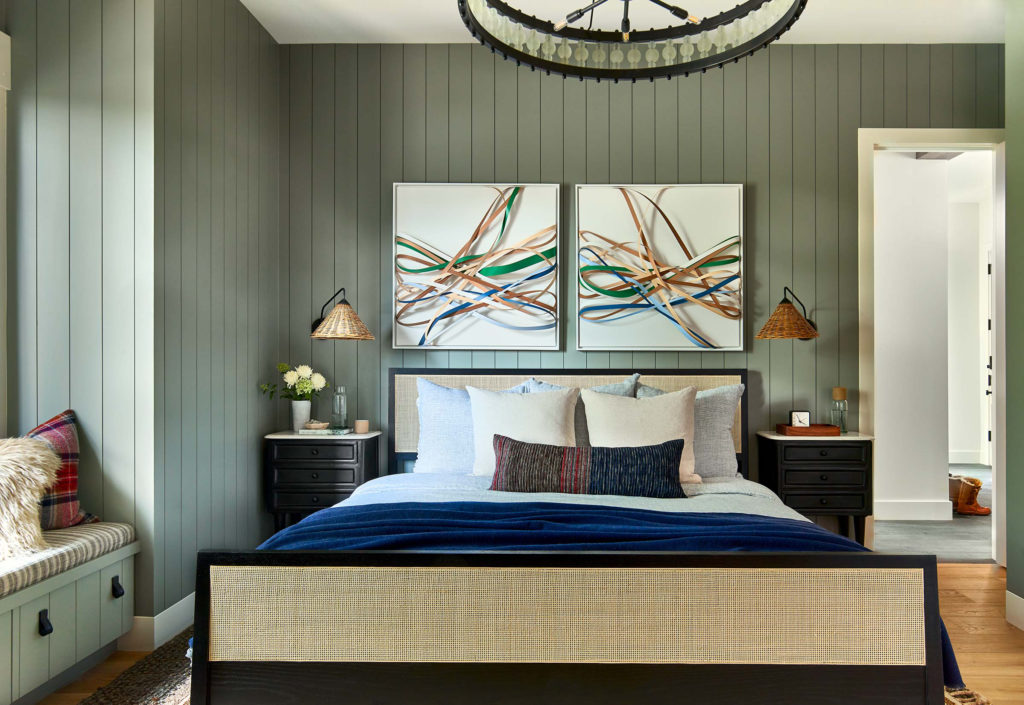 Secondary bedroom in Park City home with grey paneling