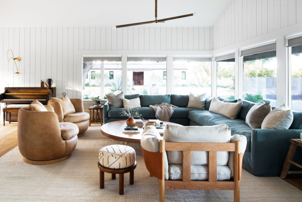 Santa Ynez home tour: living room with sectional and wall of windows