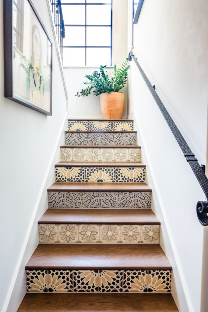 tiled stairwell Spanish remodel Toni Lewis architect