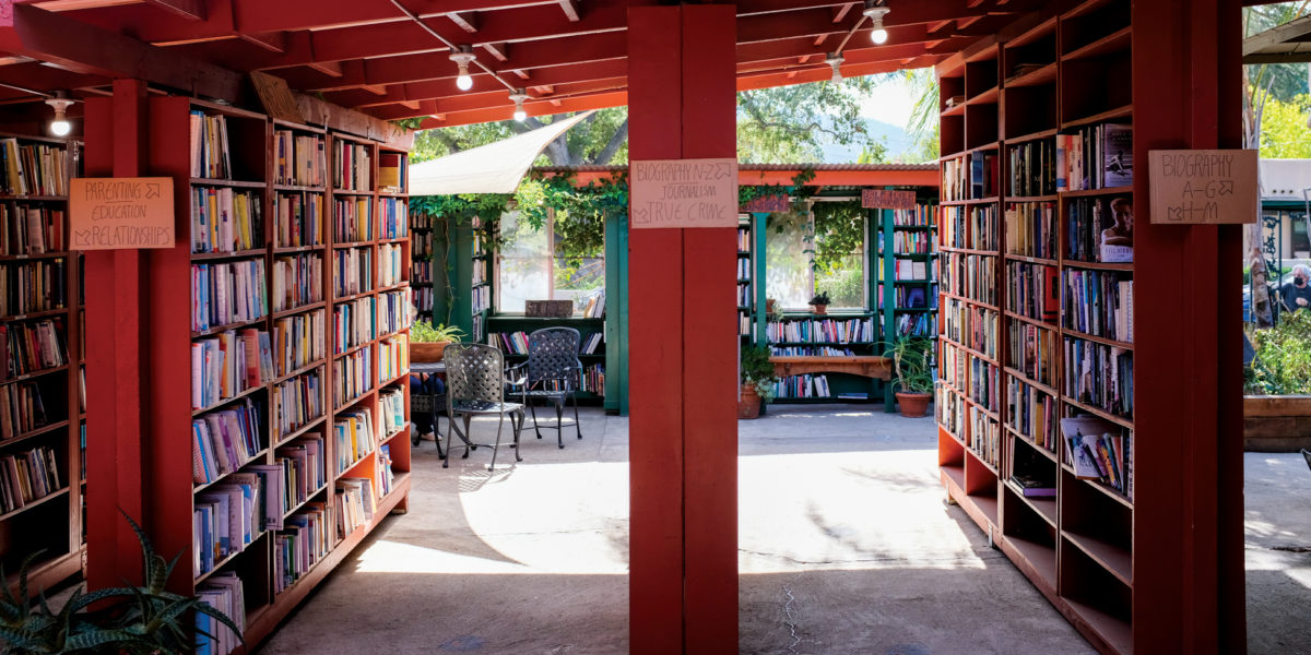 The sunlit interior of Bart's Books, an institution in Ojai, California.