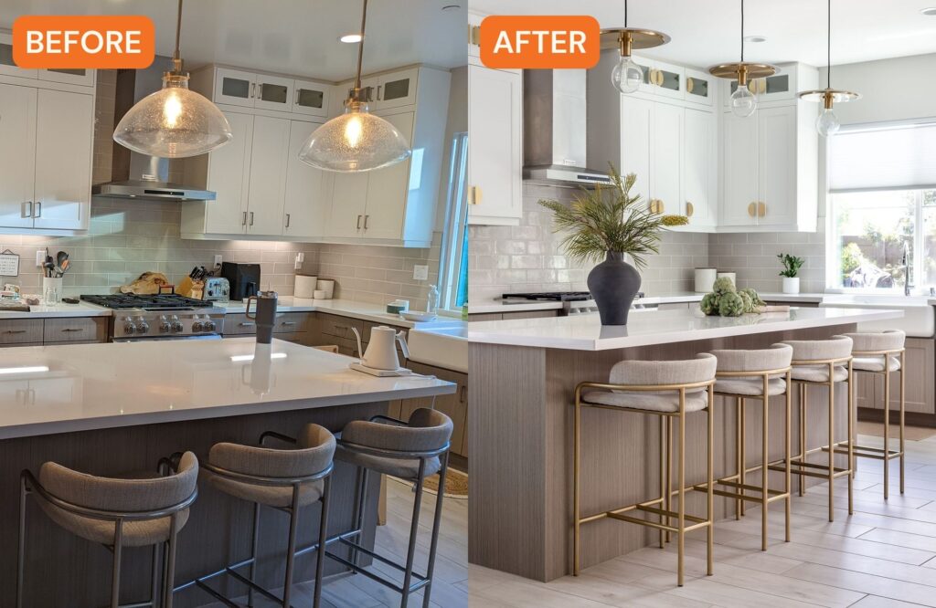 Kitchen Before and After in San Diego House by Blythe Interiors