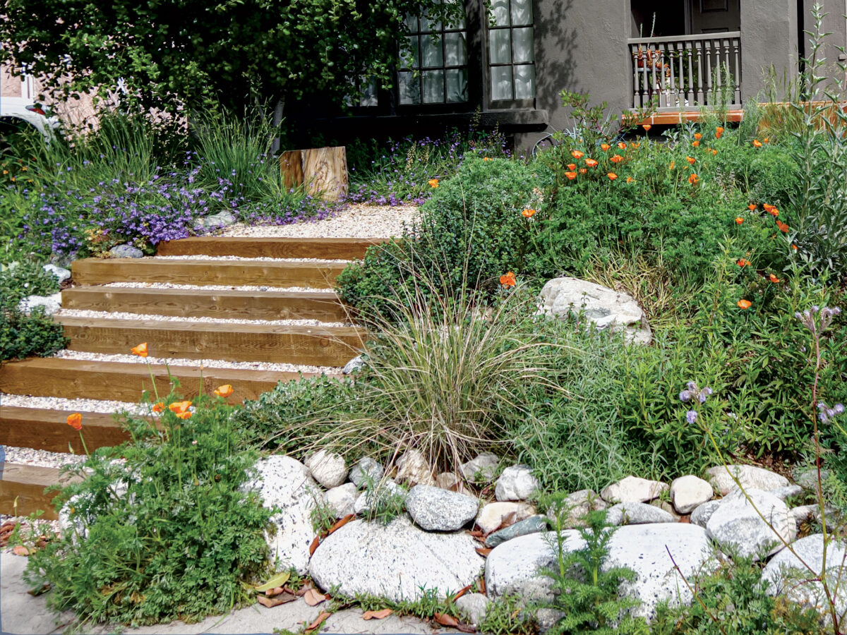 Hugh Garvey's Front Yard with 7 Timber Steps