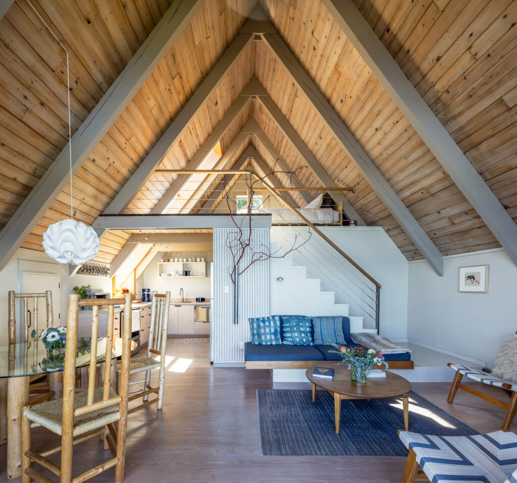 Living Dining Kitchen Area in San Juan Islands A-Frame by Heliotrope/Joe Herrin