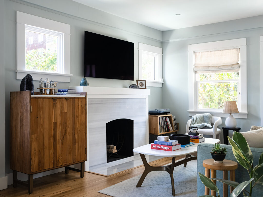 Living Room Fireplace in San Diego Bungalow by Allison Garrison