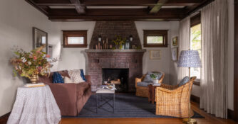 Living Room Fireplace in Seattle Craftsman by Anne Corgan