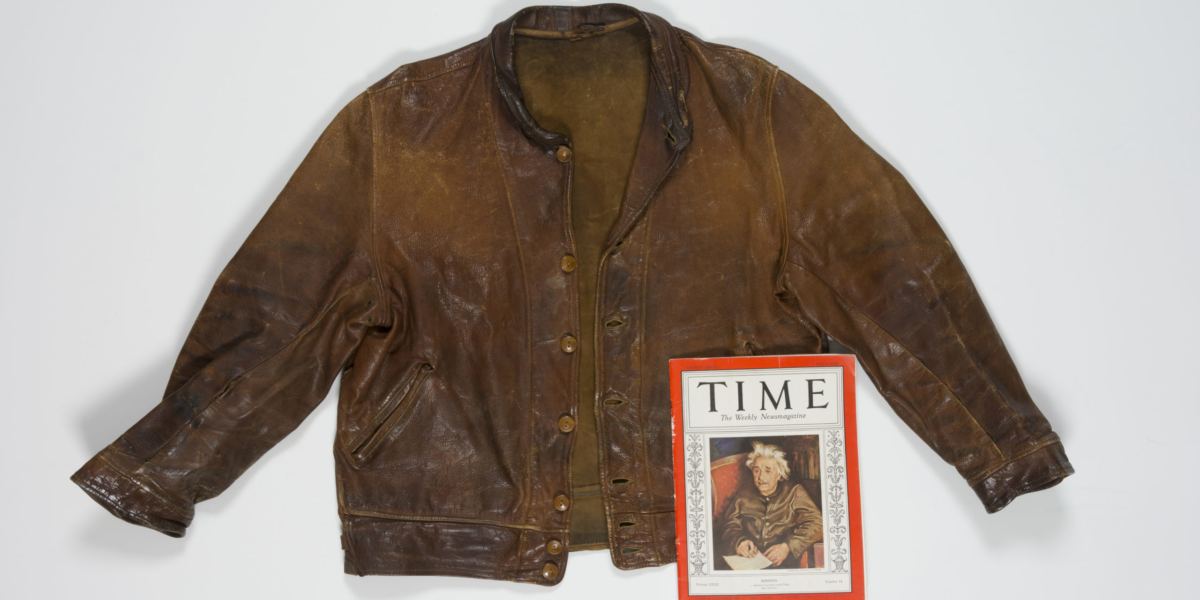 Albert Einstein's leather jacket with an issue of Time Magazine