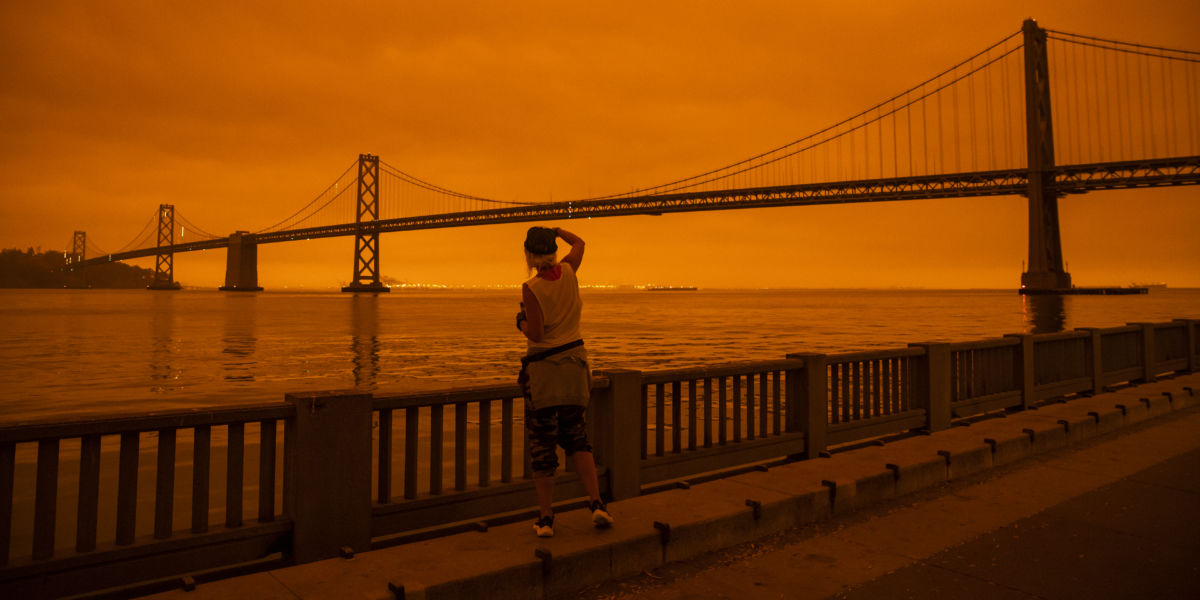 Bay Bridge In Dark Orange Haze