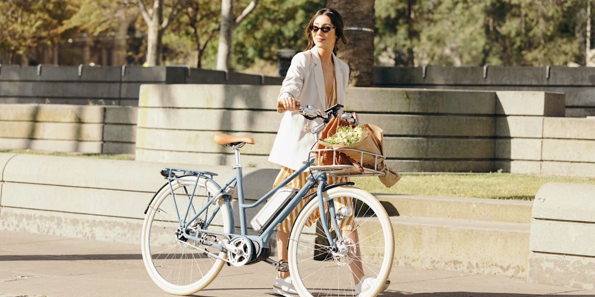 Woman on Bluejay Electric Bike
