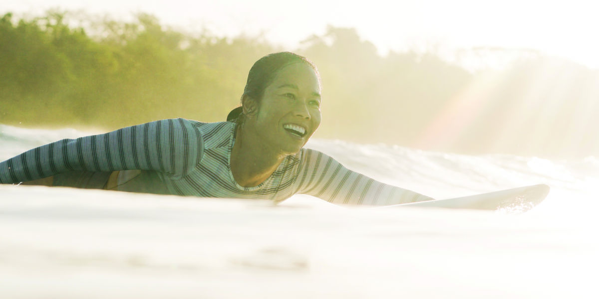 Bonnie Tsui on a Surfboard