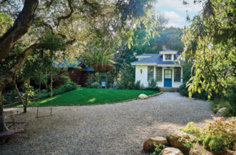 Montecito Cottage Front Yard Gravel Path Swing