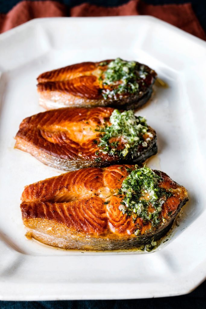 Nancy Silverton's Roasted Salmon Steaks with Remoulade Butter Recipe