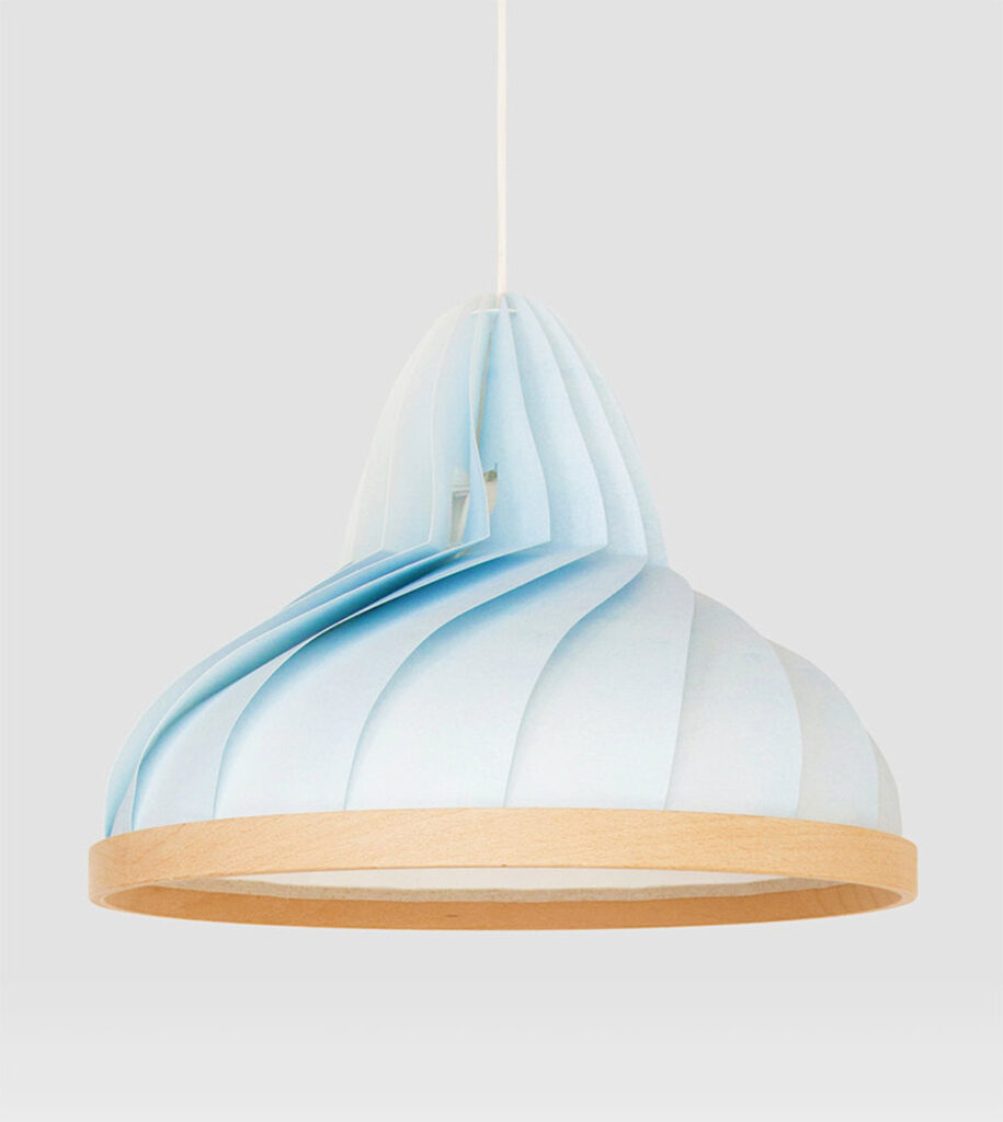 Nellianna Paper Wood Lamp Wave in Pastel Blue