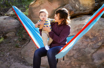 Mom and Baby in a Camping Hammock