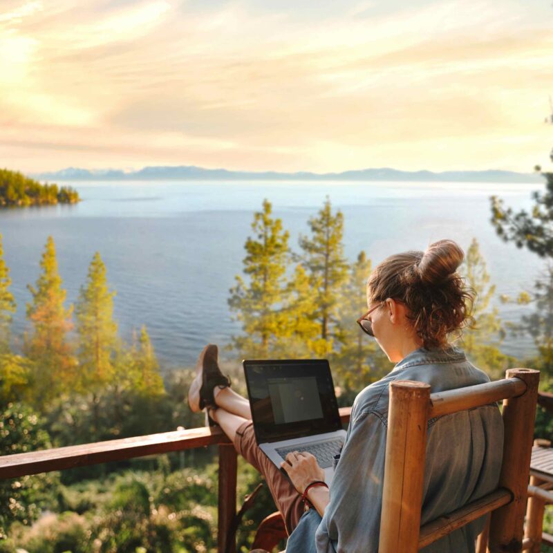 Working on a Laptop at Lake Tahoe
