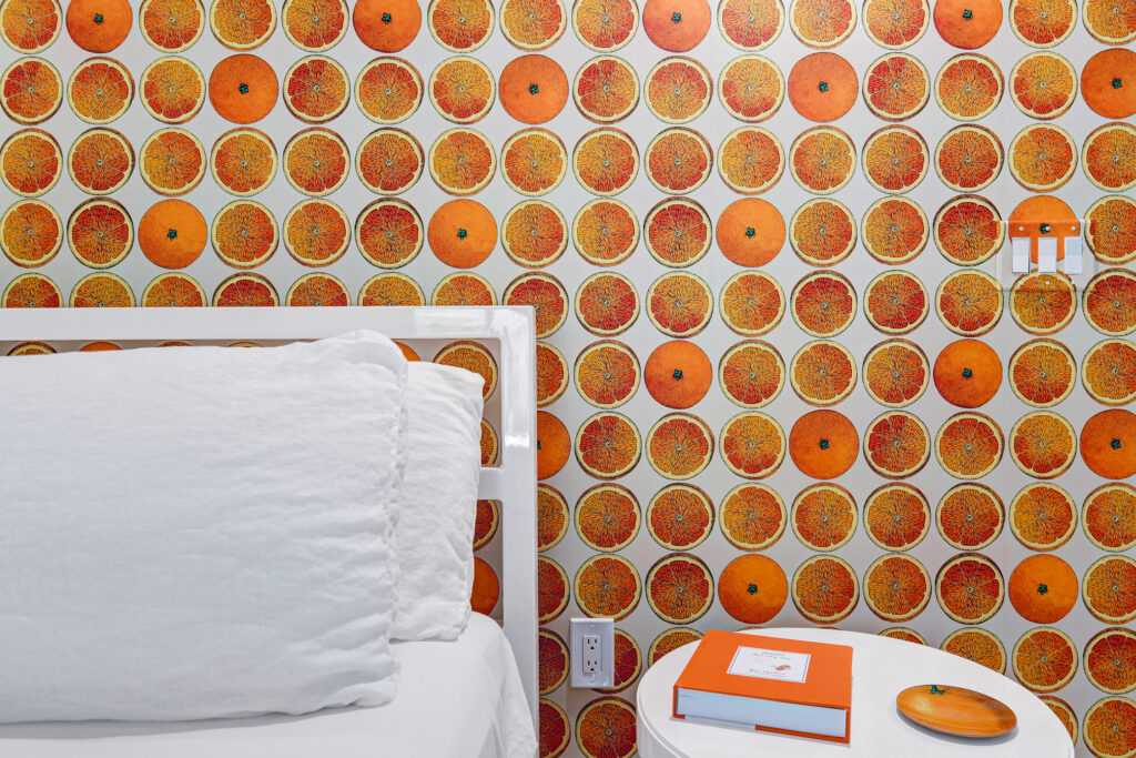 Orange Wallpaper Bedroom in Pop Pad Palm Springs House
