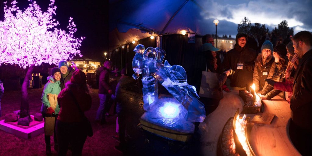 lights ice sculpture and fire at oregon winterfest