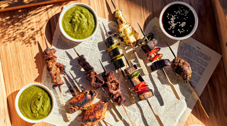 Plate of Skewers with Tamarind Sauce