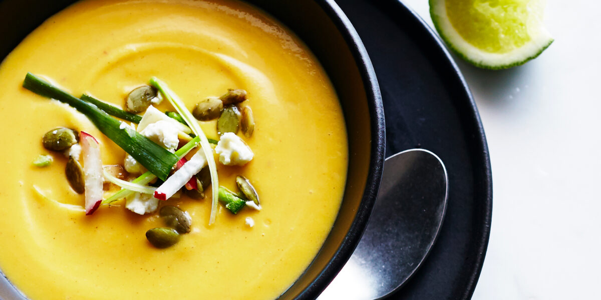 Creamy Squash Soup with Salad Topping