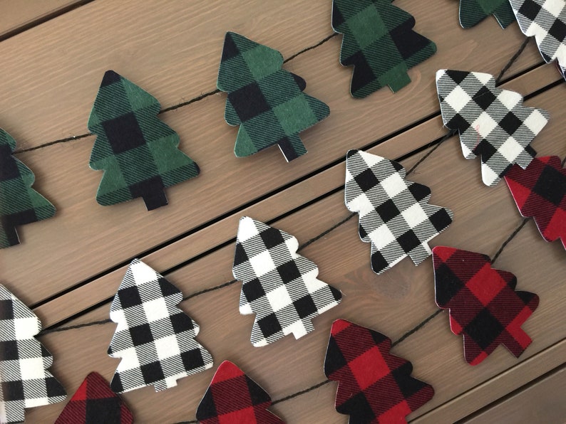 green white and red plaid christmas trees