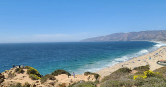 Blue Ocean and Beach at Point Dume. View from Hiking Trail