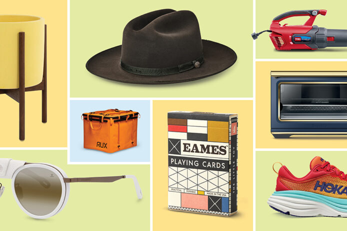 A grid showing several products, including a hat, playing cards, and shoes.