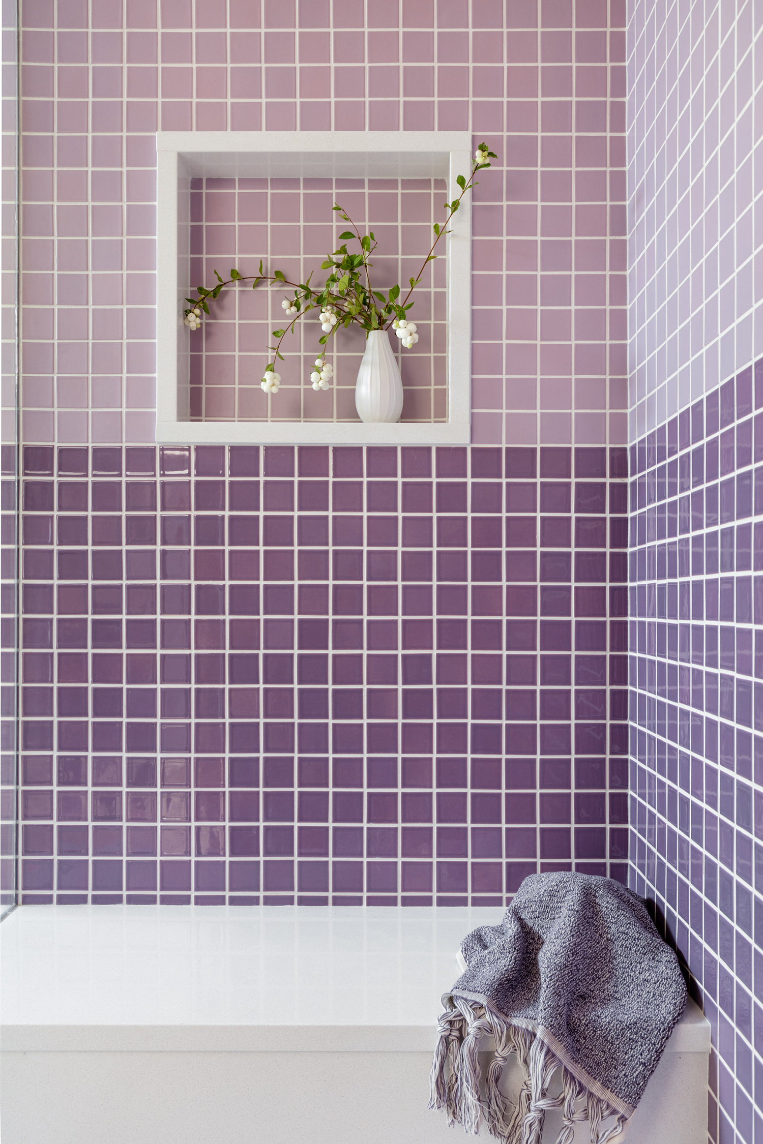 Purple Bathroom Tile in Camano Island House by Shannon Adamson