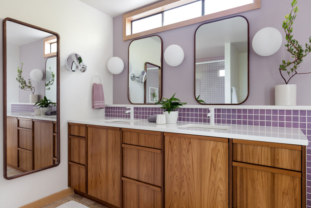 Purple Tile Bathroom Vanity in Camano Island House by Shannon Adamson