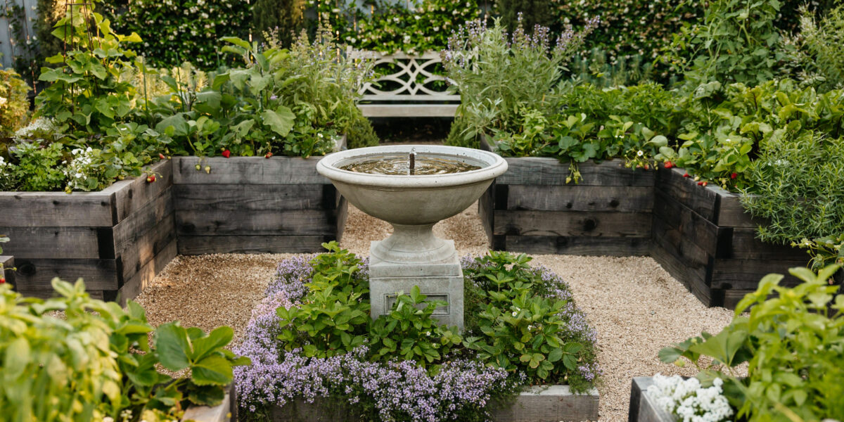 Garden Water Feature with Raised Beds