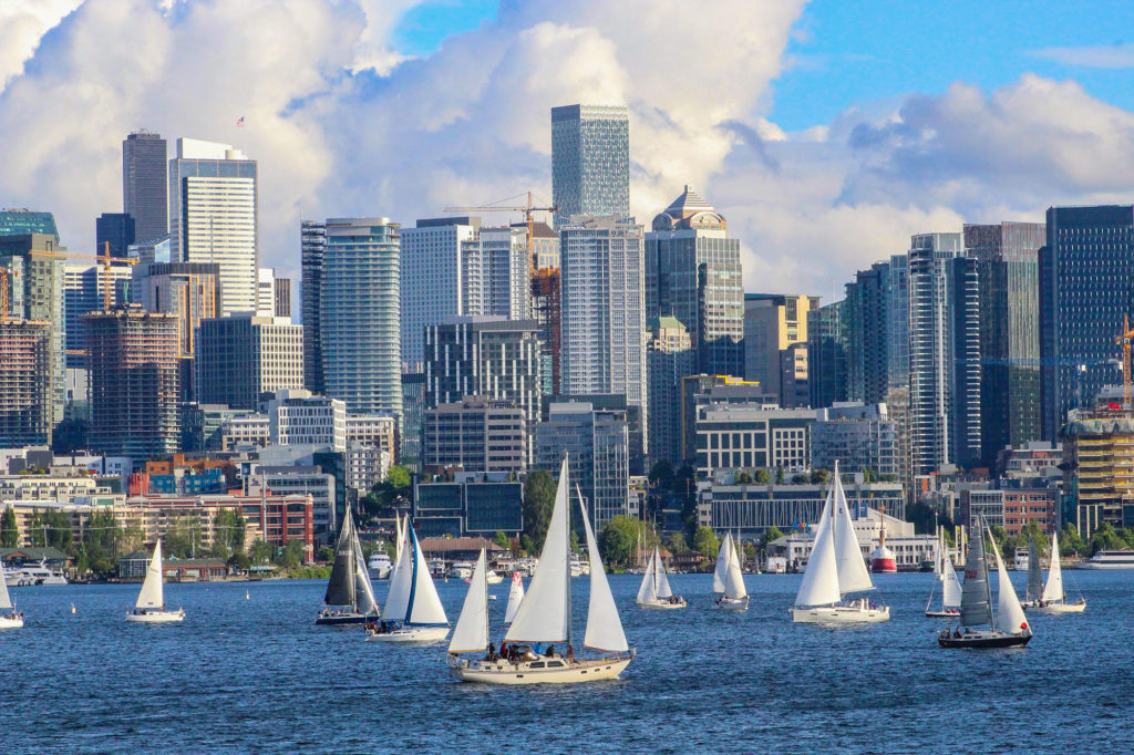 Seattle skyline and sailboats