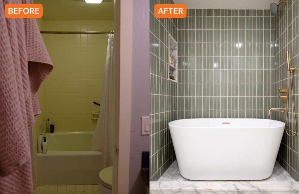 Shower Before and After in Oakland Condo by Gina Rachelle Design