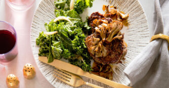 Sichuan Peppercorn Filet Mignon with Crisp Mushrooms and Kale Slaw
