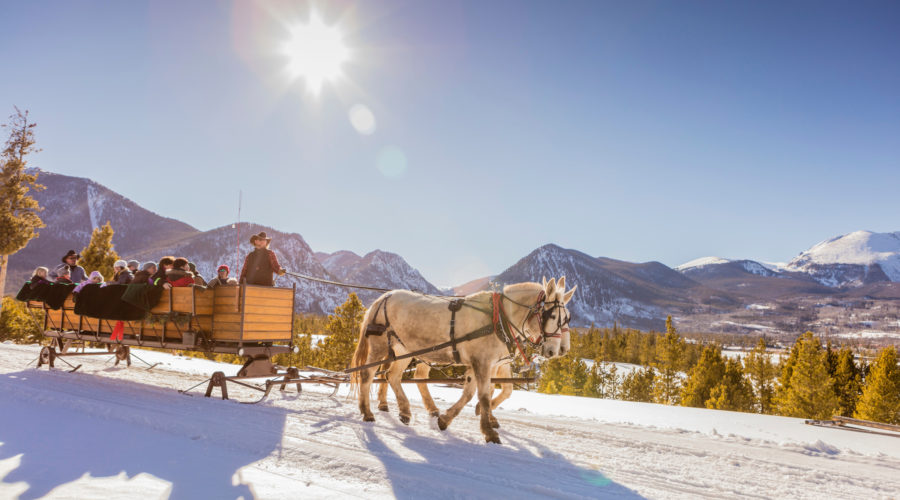 Two Below Zero sleigh ride in wooden sleigh in the snow Frisco, Colorado