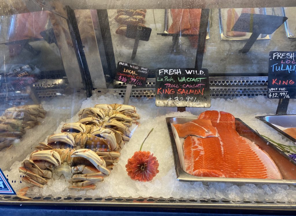 Snow Goose Produce also sells local crab and salmon