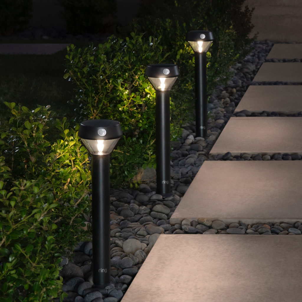 path lights in rocks by stone path