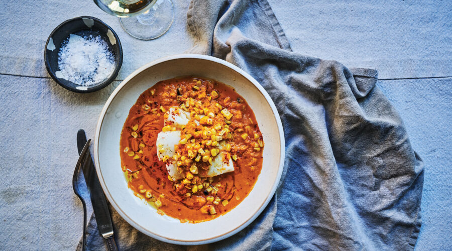 Cod with Tomato Curry and Corn