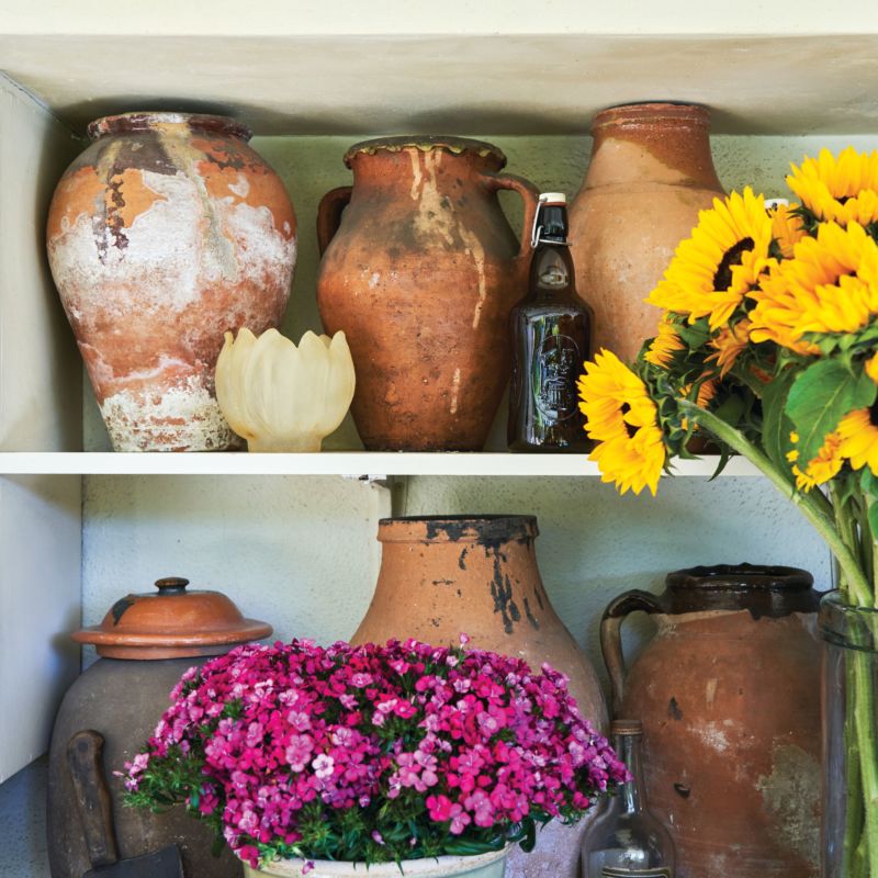 Ancient Ceramic Post with Flowers