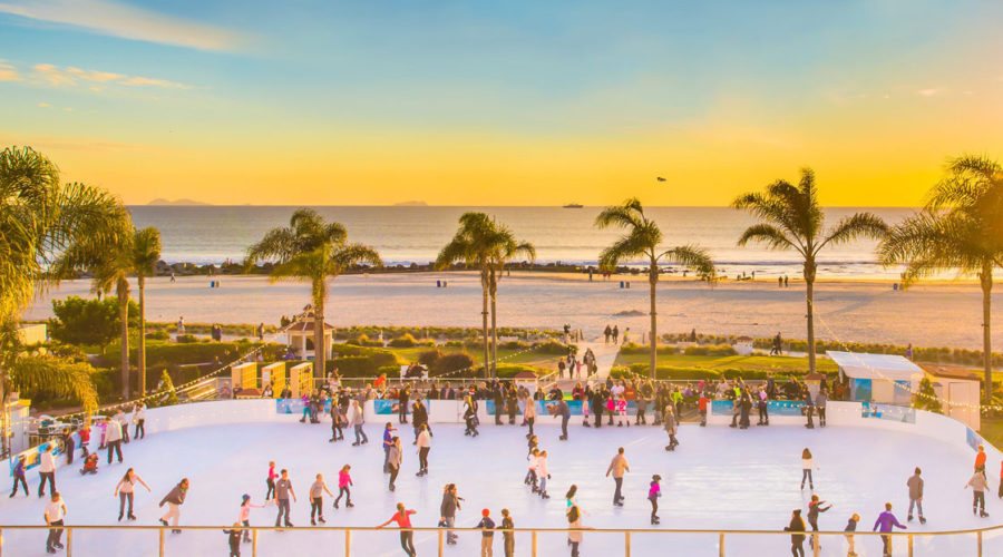 Ice skating rink in front of the beach at the Hotel del Coronado in San Diego