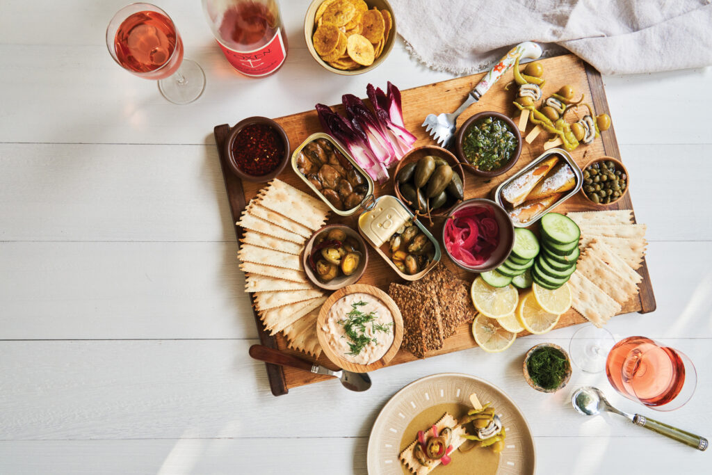 Tinned Fish Board with Wine