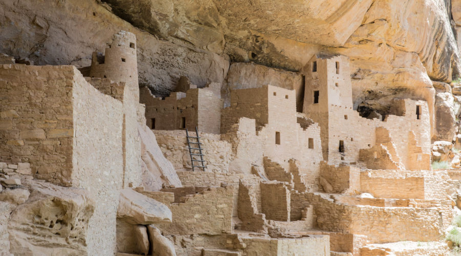 Adobe cliff dwellings at the UNESCO-protected Mesa Verde National Park in Colorado