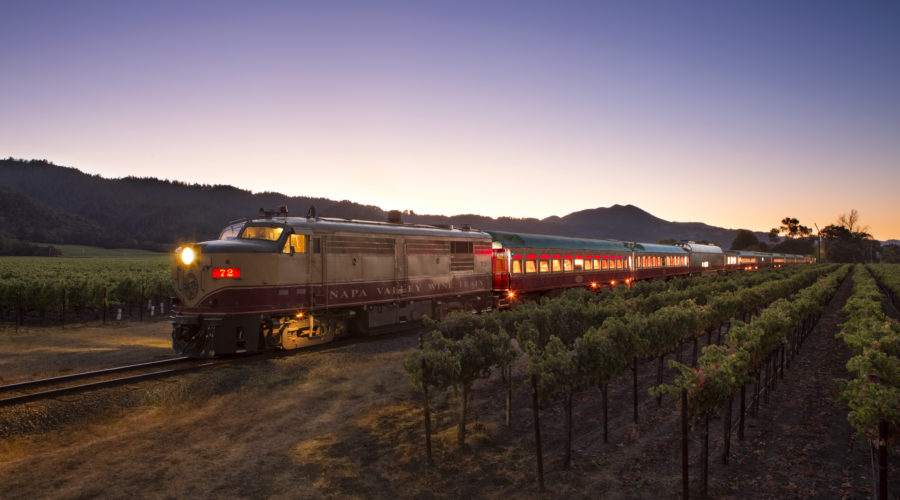 Train riding through the vineyards in Napa on a California wine country tour