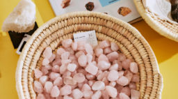 Crystals in a basket at Wine and Rock Shop in Yucca Valley, California